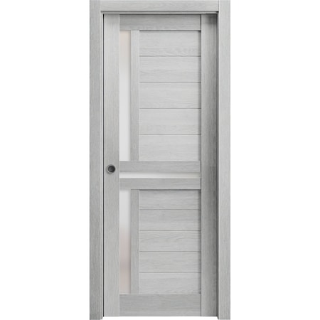 Sartodoors Sliding French Dbl Pocket Doors 36 x 96in, Nebraska Grey W/ Frosted Glass, Kit Trims Rail Hardware QUADRO4445DP-NEB-3696